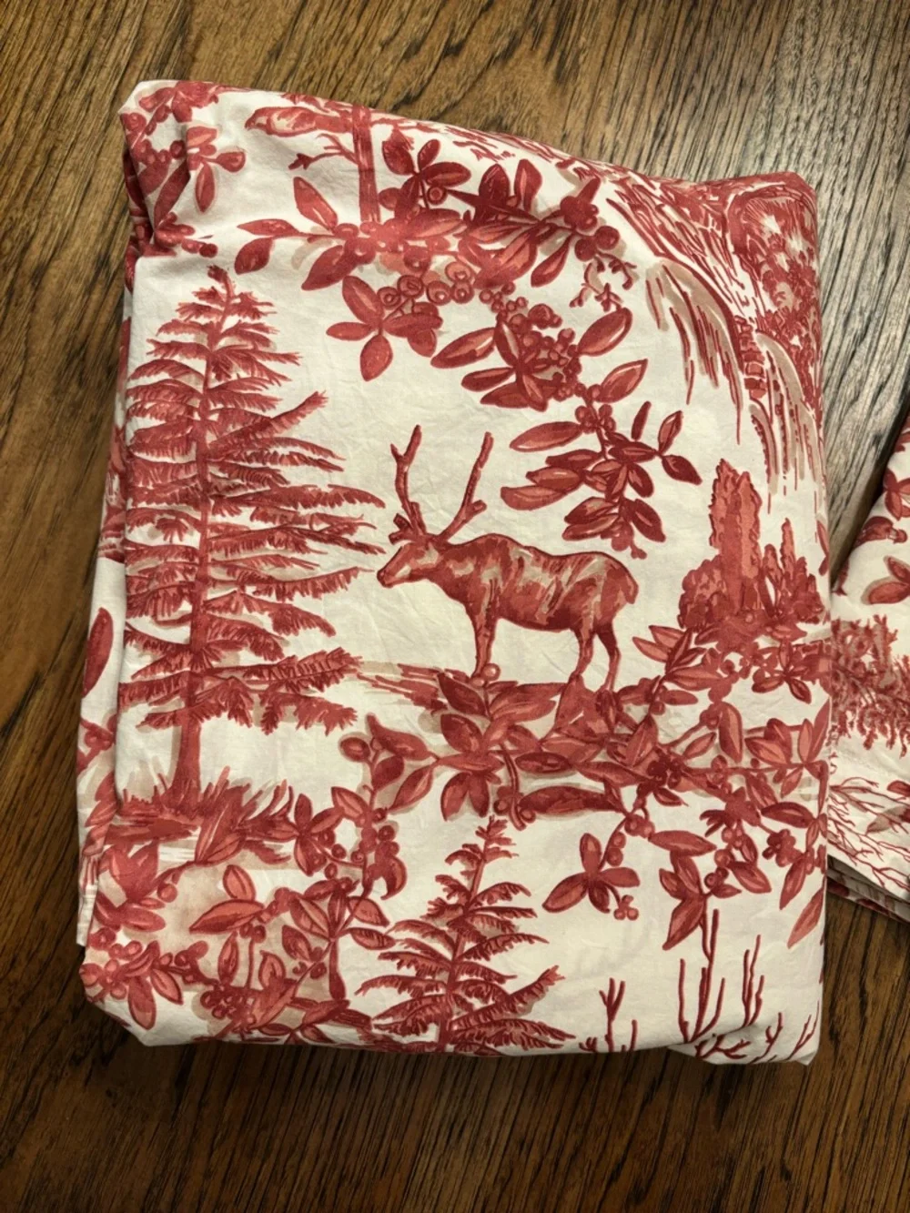 Pottery Barn Woodland Toile Full Queen Duvet Cover + 2 Shams Red Ivory Deer